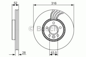 Фото Диск гальмівний (передній) Ford Galaxy/S-max/Land Rover Freelander 06-14 (316x28) (с покрит.) (вент.) Bosch 0 986 479 620