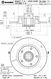 Фото Гальмівний диск Brembo 08.B391.17