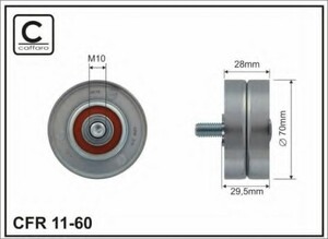 Фото Ролик направляючий поліклинового ремня Citroen Xsara/Picasso, Peugeot 206/CC/SW 1.1-1.6LPG 08.98-12.12   70x10x28 Caffaro 11-60