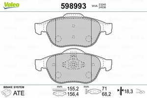 Фото Комплект гальмівних накладок, дискове гальмо Valeo 598993