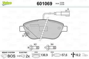 Фото Комплект гальмівних накладок, дискове гальмо Valeo 601069