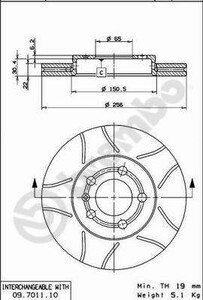 Фото Диск тормозной вентилируемый с насечками Brembo 09.7011.75