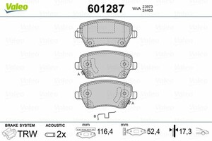 Фото Комплект гальмівних колодок, дискове гальмо Valeo 601287