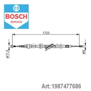 Фото Трос ручника (задній) Audi A3/Skoda Octavia/VW Golf 96-10 (1723/1090mm) Bosch 1 987 477 686