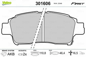 Фото Комплект гальмівних колодок, дискове гальмо Valeo 301606