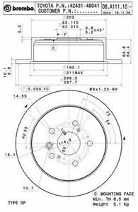 Фото Гальмівний диск Brembo 08.A111.11