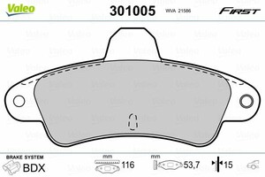 Фото Комплект гальмівних колодок, дискове гальмо Valeo 301005