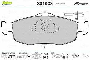 Фото Комплект гальмівних колодок, дискове гальмо Valeo 301033