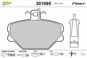 Фото Комплект гальмівних колодок, дискове гальмо Valeo 301095