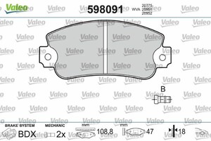 Фото Комлект гальмівних колодок, дисковий механізм Valeo 598091