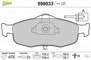 Фото Комлект гальмівних колодок, дисковий механізм Valeo 598033