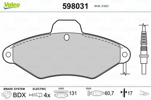 Фото Комлект гальмівних колодок, дисковий механізм Valeo 598031