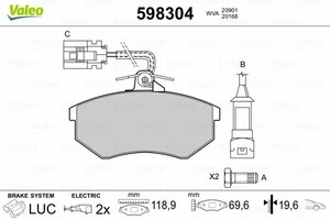 Фото Комлект гальмівних колодок, дисковий механізм Valeo 598304