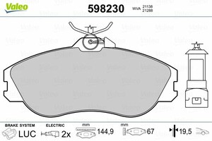 Фото Комлект гальмівних колодок, дисковий механізм Valeo 598230