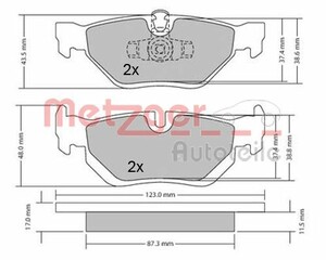 Фото Комплект гальмівних накладок, дискове гальмо Metzger 1170031