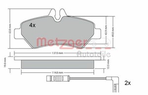 Фото Комплект гальмівних накладок, дискове гальмо Metzger 1170037