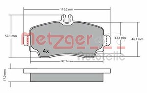 Фото Комплект гальмівних накладок, дискове гальмо Metzger 1170041