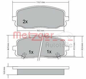 Фото Комплект гальмівних накладок, дискове гальмо Metzger 1170108