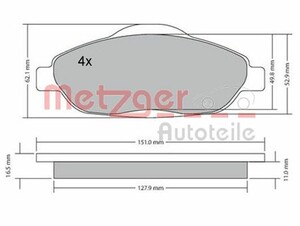 Фото Комплект гальмівних накладок, дискове гальмо Metzger 1170194