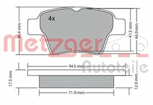 Фото Комплект гальмівних накладок, дискове гальмо Metzger 1170198