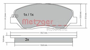 Фото Комплект гальмівних накладок, дискове гальмо Metzger 1170205