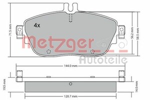 Фото Комплект гальмівних накладок, дискове гальмо Metzger 1170215