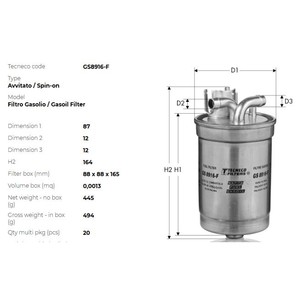 Фото Фільтр паливний Audi A4 /A6 2.5TDI 97- TECNECO GS8916F