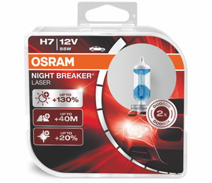 Фото H7 12V 55W PX26D / NIGHT BREAKER® LASER - НА 150% Більше Світла / 2ШТ. DUOBOX Osram 64210NLHCB