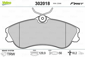 Фото Комплект гальмівних накладок, дискове гальмо Valeo 302018