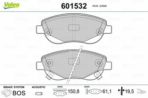 Фото Комплект гальмівних накладок, дискове гальмо Valeo 601532