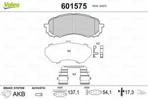 Фото Комплект гальмівних накладок, дискове гальмо Valeo 601575