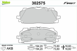 Фото Комплект гальмівних накладок, дискове гальмо Valeo 302575