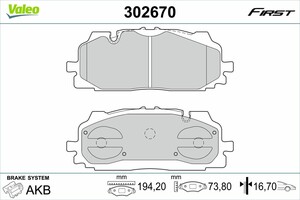 Фото Комплект гальмівних накладок, дискове гальмо Valeo 302670