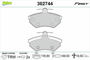 Фото Комплект гальмівних накладок, дискове гальмо Valeo 302744