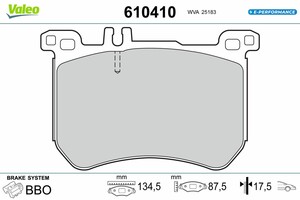 Фото Комплект гальмівних накладок, дискове гальмо Valeo 610410