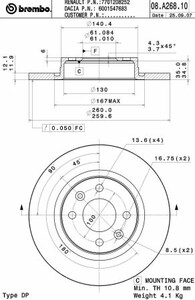 Фото Гальмівний диск Brembo 08.A268.10