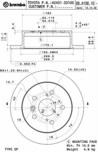 Фото Диск гальмівний Brembo 08.A108.10