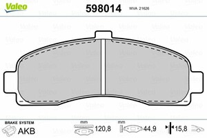 Фото Комлект гальмівних колодок, дисковий механізм Valeo 598014